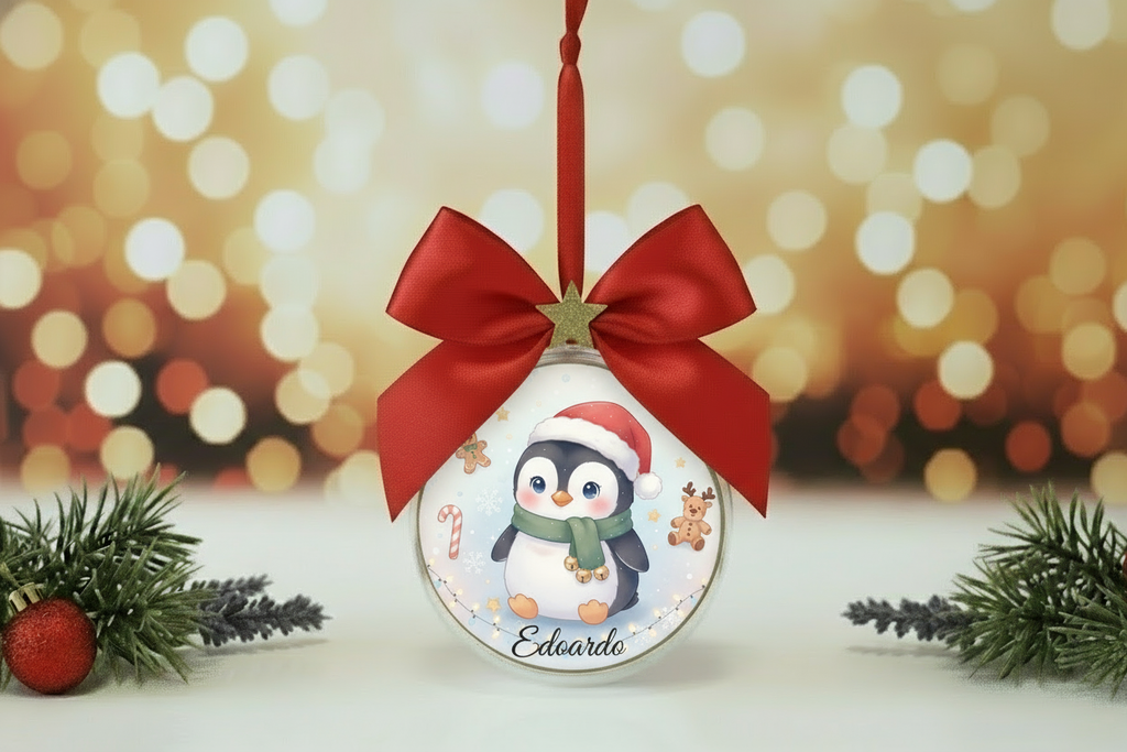 Pallina di plexiglass personalizzata Edoardo con pinguino