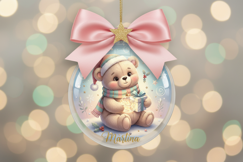 Pallina orsetto Martina con fiocco rosa senza linea