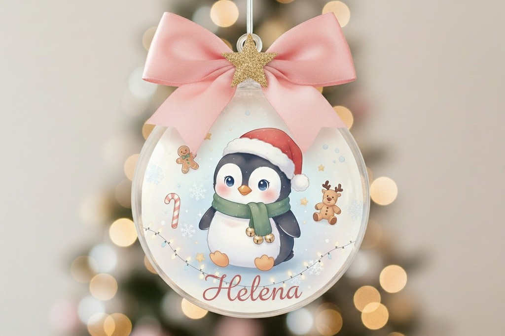 Pallina pinguino Helena con fiocco rosa