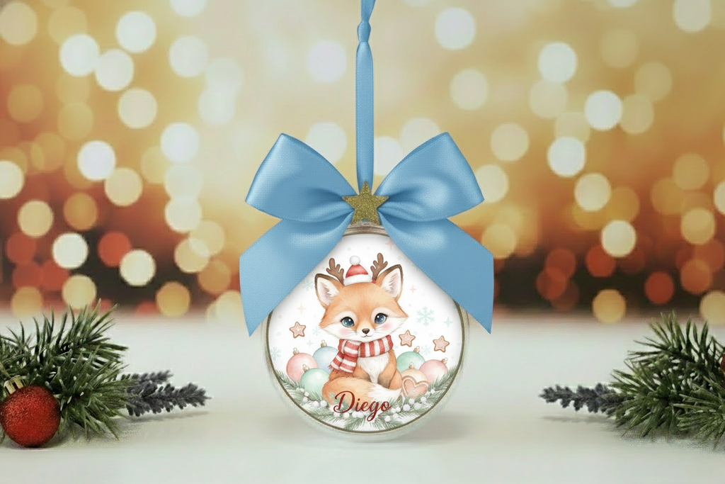 Pallina volpe Diego con fiocco azzurro